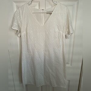 LOFT White Flowered Cup Sleeved Dress